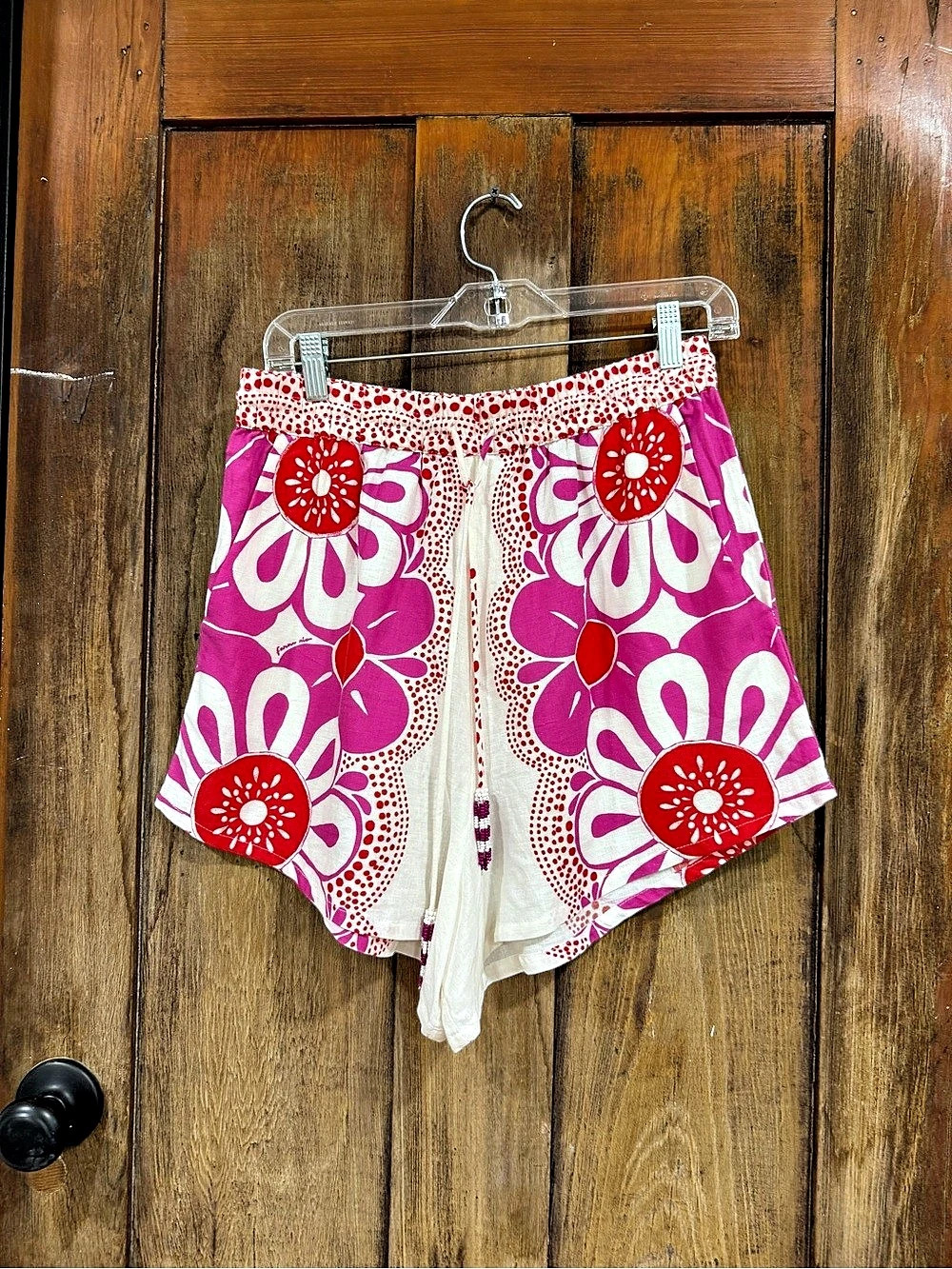 Farm Rio Spring Affair Linen Blend Shorts Floral Pink & White Medium